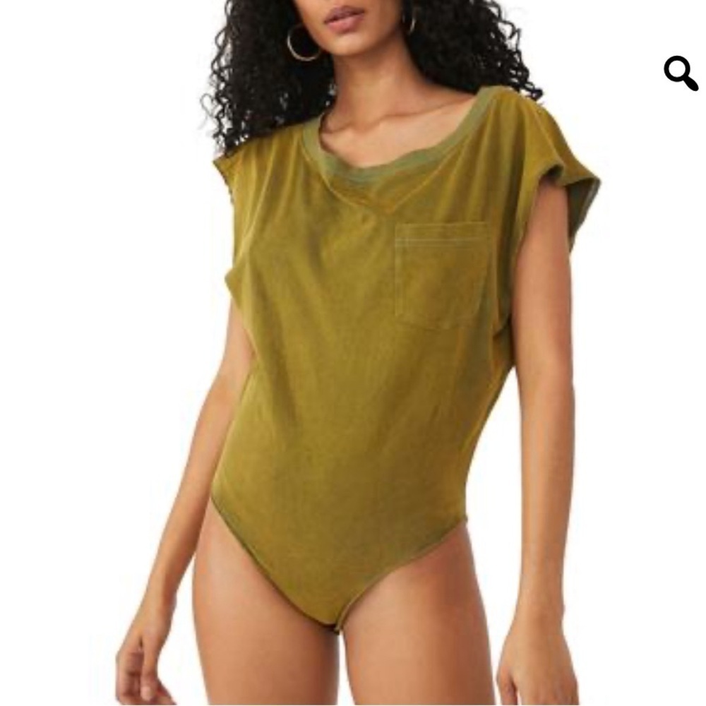 Free People Army green Muscle Shirt Bodysuit Relaxed Fit